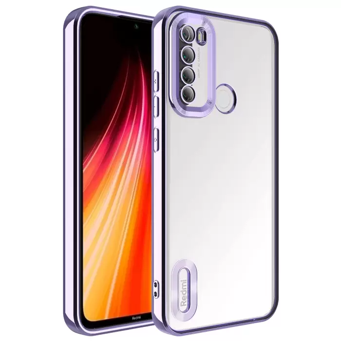 Xiaomi Redmi Note 8 Kamera Lens Korumalı Şeffaf Renkli Logo Gösteren Parlak Omega Kapak