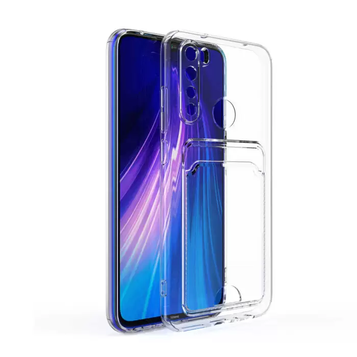 Xiaomi Redmi Note 8 Kılıf Şeffaf Renksiz Kartlıklı Cüzdanlı Kamera Korumalı Esnek Silikon Kapak Setra