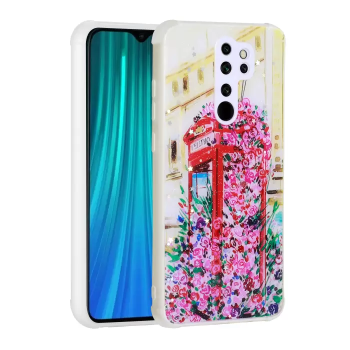 Xiaomi Redmi Note 8 Pro Kılıf Simli Desenli Kamera Korumalı Parlak Lopard Popy Kapak