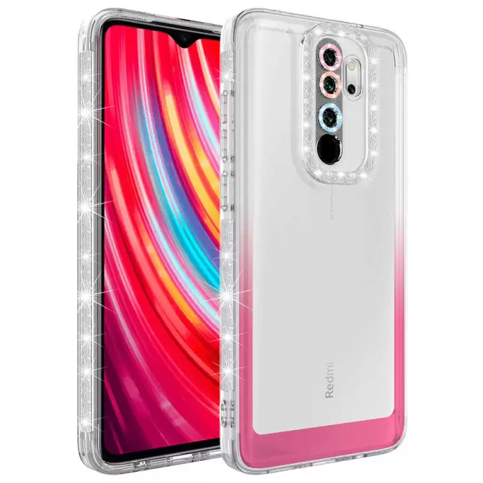 Xiaomi Redmi Note 8 Pro Kılıf Simli ve Renk Geçiş Tasarımlı Lens Korumalı Lopard Park Kapak