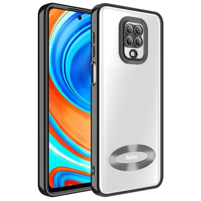 Xiaomi Redmi Note 9 Pro Kamera Lens Korumalı Şeffaf Renkli Logo Gösteren Parlak Omega Kapak