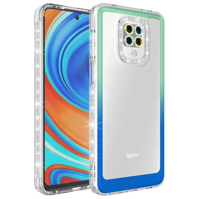 Xiaomi Redmi Note 9 Pro Kılıf Simli ve Renk Geçiş Tasarımlı Lens Korumalı  Park Kapak