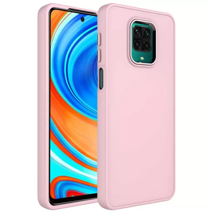 Xiaomi Redmi Note 9S Kılıf Metal Çerçeve Buton Içi Kadife Kılıf Kapak Orjinal Doku Luna