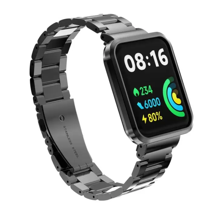 Xiaomi Redmi Watch 2 Lite Lopard Paslanmaz Çelik Metal Baklalı Kasa Koruyuculu Kordon krd60