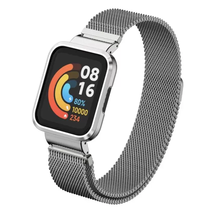 Xiaomi Redmi Watch (Mi Watch Lite) Lopard Kordon Hasır Metal Çıtçıtlı Krd 58 Manyetik Kordon Ve Kasa Koruyucu