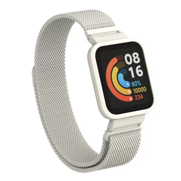 Xiaomi Redmi Watch (Mi Watch Lite) Lopard Kordon Hasır Metal Çıtçıtlı Krd 58 Manyetik Kordon Ve Kasa Koruyucu