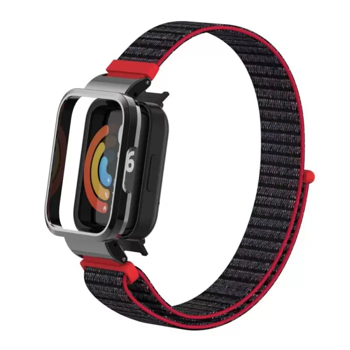 Xiaomi Redmi Watch (Mi Watch Lite) Uyumlu Kasa Koruyuculu Hasır Işlemeli Renkli Cırt Akıllı Saat Kordon klrd61
