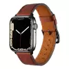 ​​​Apple Watch 42mm 10.Nesil Metal Tokalı Hermes Deri Kordon Strap Pu Deri Akıllı Saat Kordon Kayış