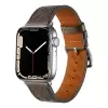 ​​​Apple Watch 7 41mm Metal Tokalı Hermes Deri Kordon Strap Pu Deri Akıllı Saat Kordon Kayış