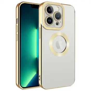 iPhone 12 Pro Kılıf + 9h Ekran Koruyucu Set Kamera Lens Korumalı Şeffaf Parlak Kenar Logo Açık Omega Kapak Mavi Siyah Gold Renk