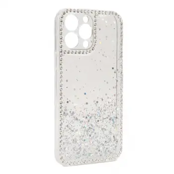 iPhone 13 Pro Max Uyumlu Kılıf Parlak Gümüş Simli Parıltılı Kapak Fensi