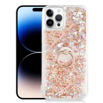 iPhone 14 Pro Max Kılıf  Sıvılı Akış Seri Simli Yüzüklü Silikon Kapak Milce