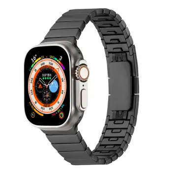 Apple Watch 42mm 10.Nesil  KRD-82 Çizgi Orjnal Tasarım Şık Ve Dayanıklı Metal Kordon