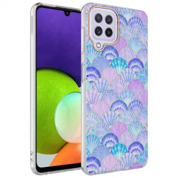 Samsung Galaxy M32 Kılıf Uyumlu Kılıf Desenli Silikon Parlayan Şeffaf Kenarlı Bella Kapak