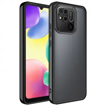 Xiaomi Redmi 10C Kılıf + 9h Ekran Koruyucu Set Kamera Lens Korumalı Şeffaf Parlak Kenar Logo Açık Omega Kapak Mavi Siyah Gold Renk