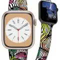 Apple Watch 2 3 4 5 6 7 8 Se 42 44 45mm Renkli Zebra Desenli Kordon Kayış Bileklik Kaliteli Silikon