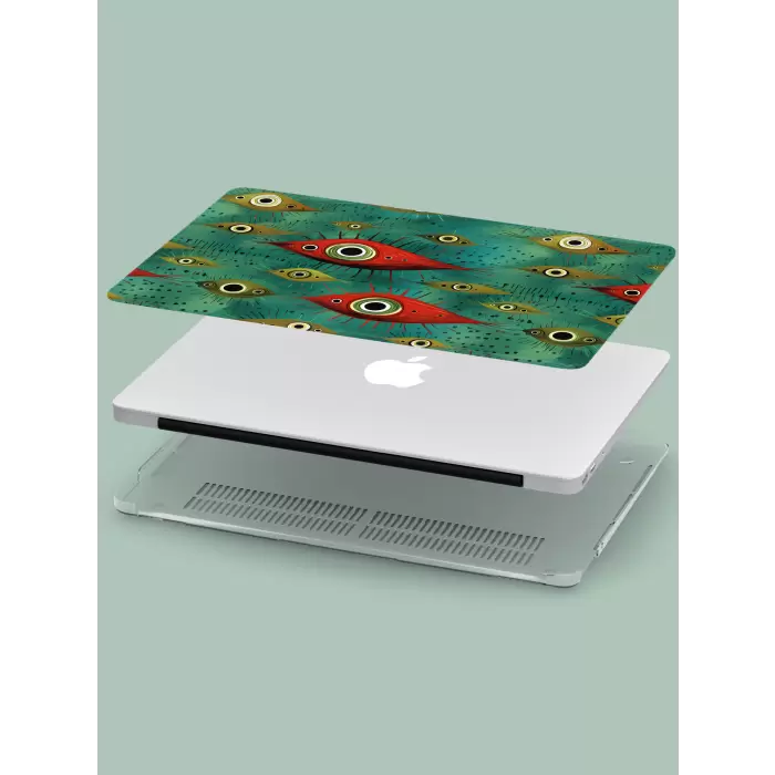 Macbook Pro Kılıf 15.4 inç A1707-A1990 MacAi24 Şeffaf PVC Koruyucu Kapak Nazar Boncukları