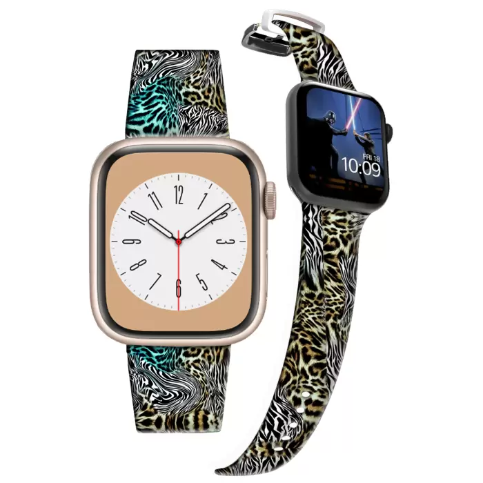 Apple Watch 2 3 4 5 6 7 8 Se 42 44 45mm Zebra Kaplan Desenli Kordon Kayış Bileklik Kaliteli Silikon