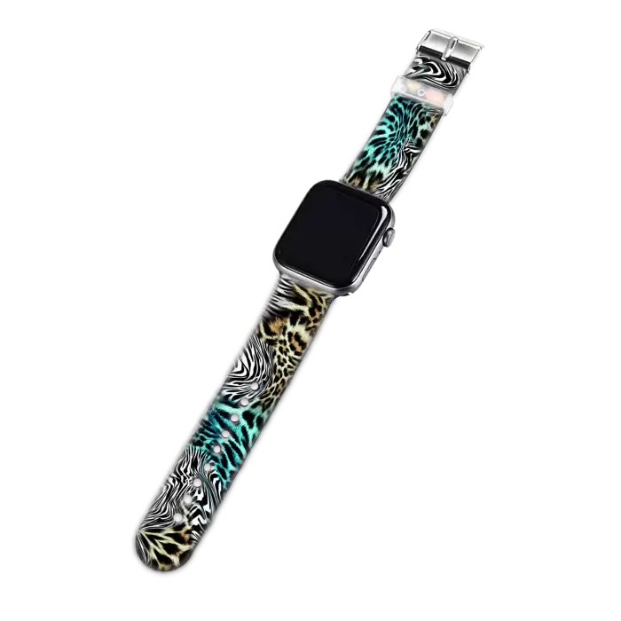 Apple Watch 2 3 4 5 6 7 8 Se 42 44 45mm Zebra Kaplan Desenli Kordon Kayış Bileklik Kaliteli Silikon