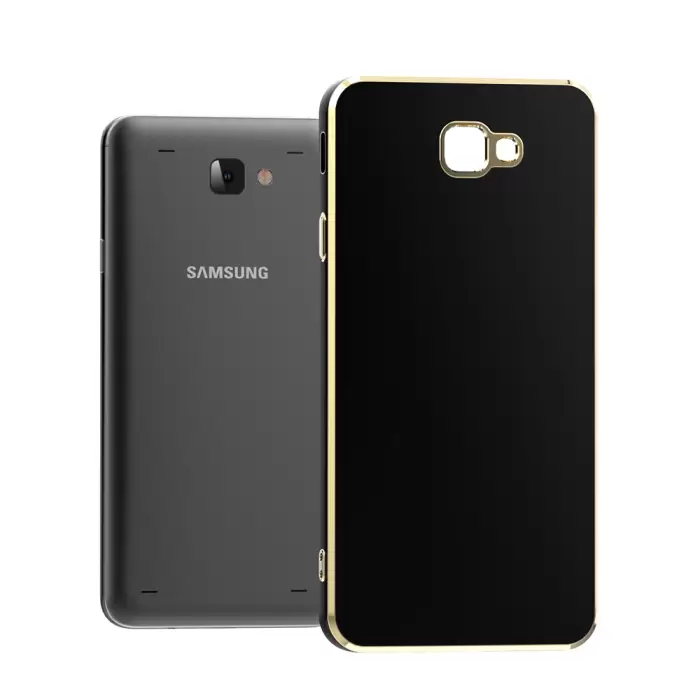 Samsung Galaxy J7 Prime Kılıf Lopard Parlak Kenarlı Altın Işlemeli Kamera Korumalı Kapak Bark