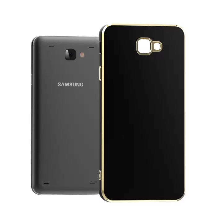 Samsung Galaxy J7 Prime Kılıf  Parlak Kenarlı Altın Işlemeli Kamera Korumalı Kapak Bark