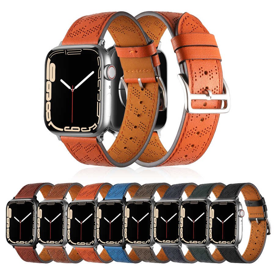 Apple Watch 46mm Metal Tokalı Hermes Deri Kordon