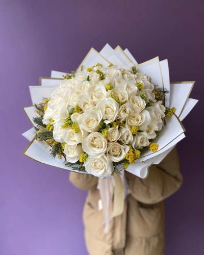 Beyaz Sarı Gül Buketi