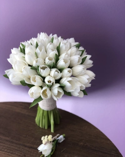 Beyaz Lale Gelin Buketi