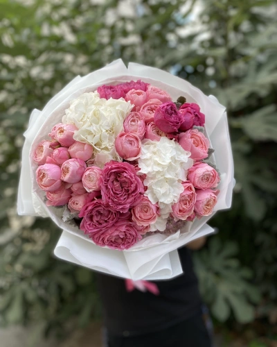 Şakayık Güllü Ortancalı Renkli Buket