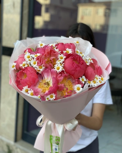 Mercan Şakayık Papatya Buketi