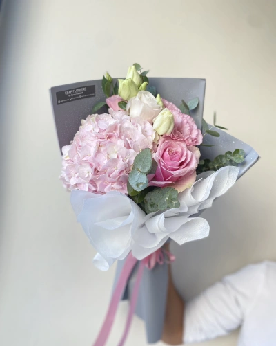 Pembe Ortanca Mini Mevsim Buketi