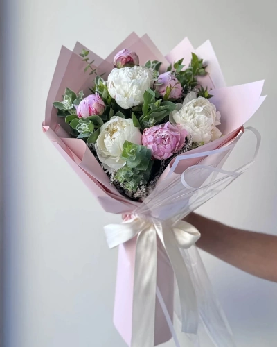 Şakayık Pembe Beyaz Orta Buket