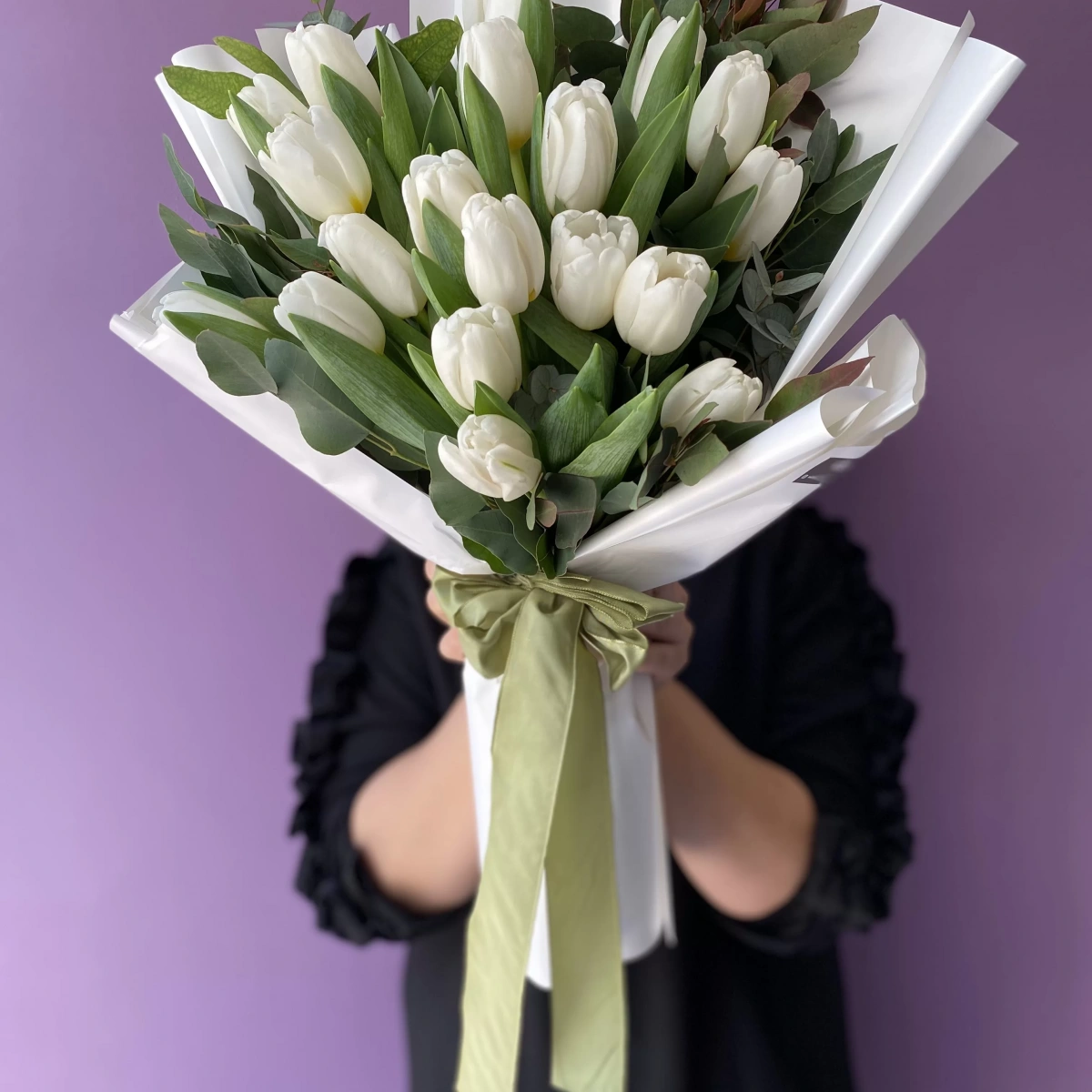 White Tulip Eucalyptus Bouquet