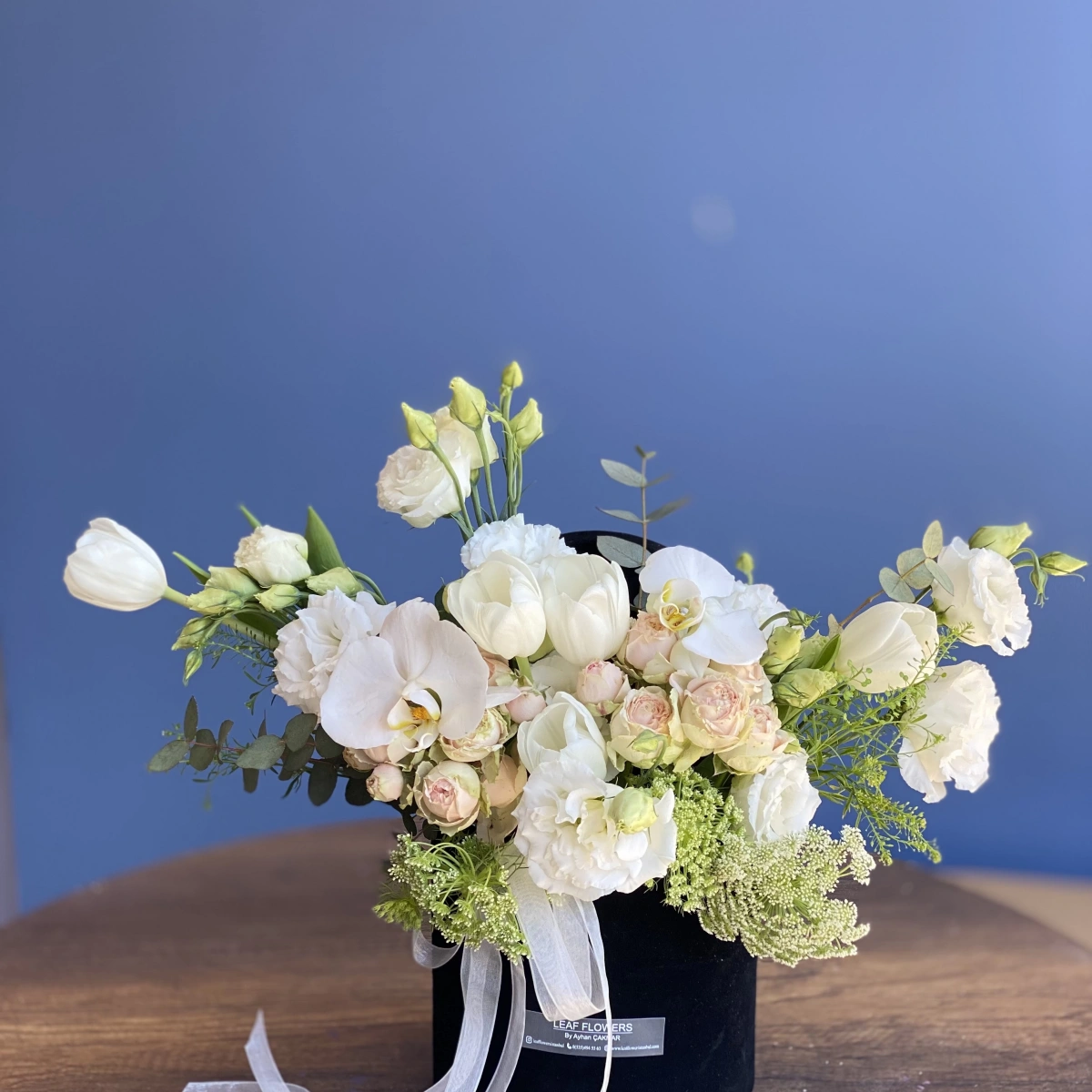 White Cream Arrangement in Black Box