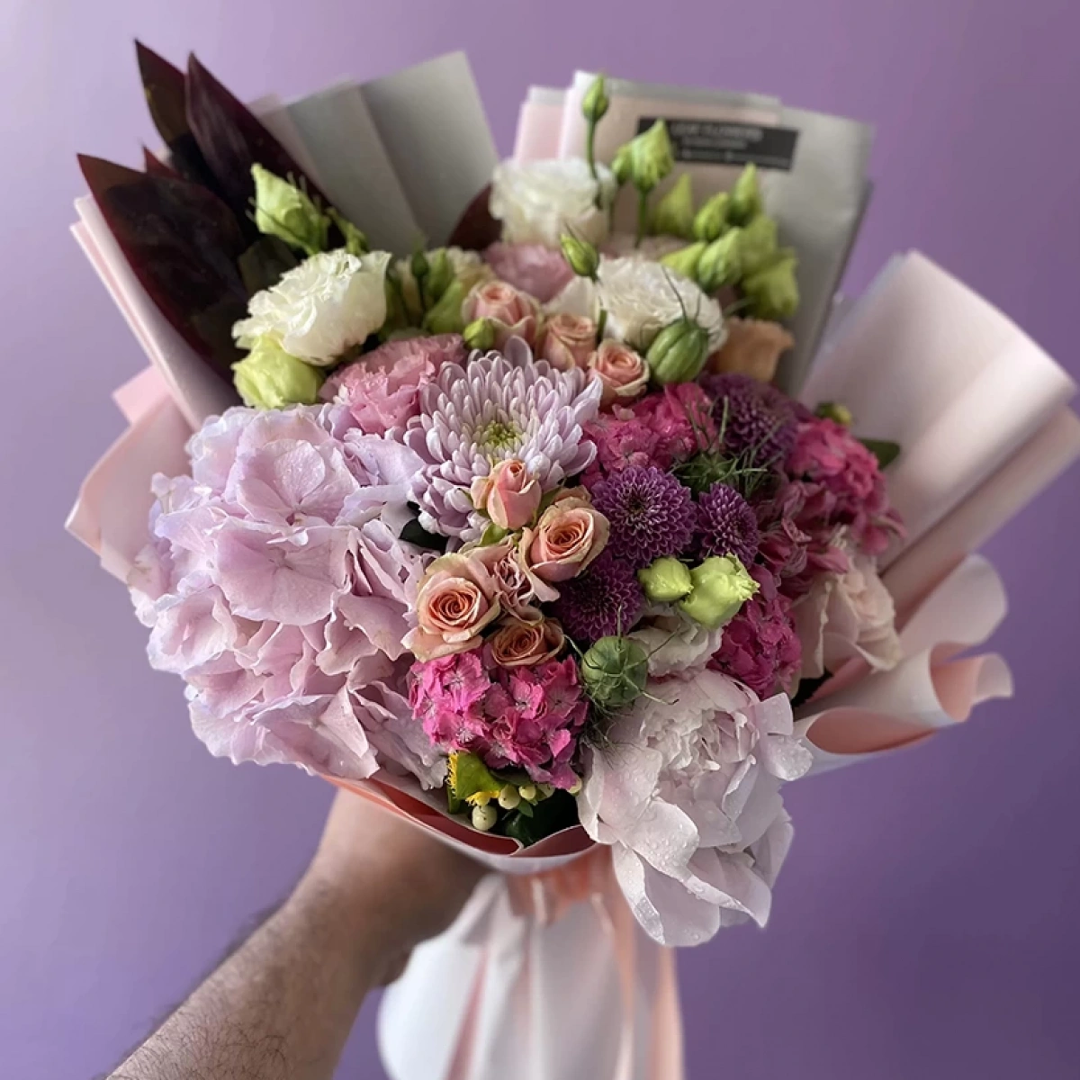 Bouquet of Mixed Pink Colors with Peonies and Hydrangeas