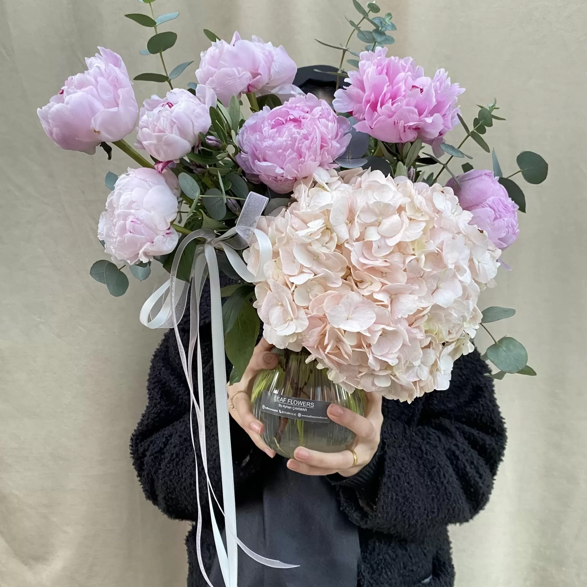 Peony Hydrangea Arrangement in Vase