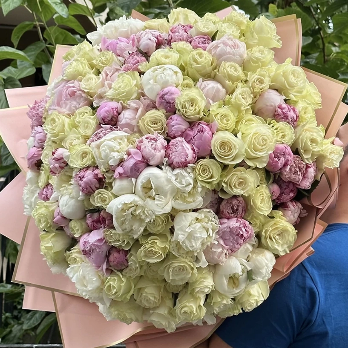 Pink Peony White Rose Bouquet