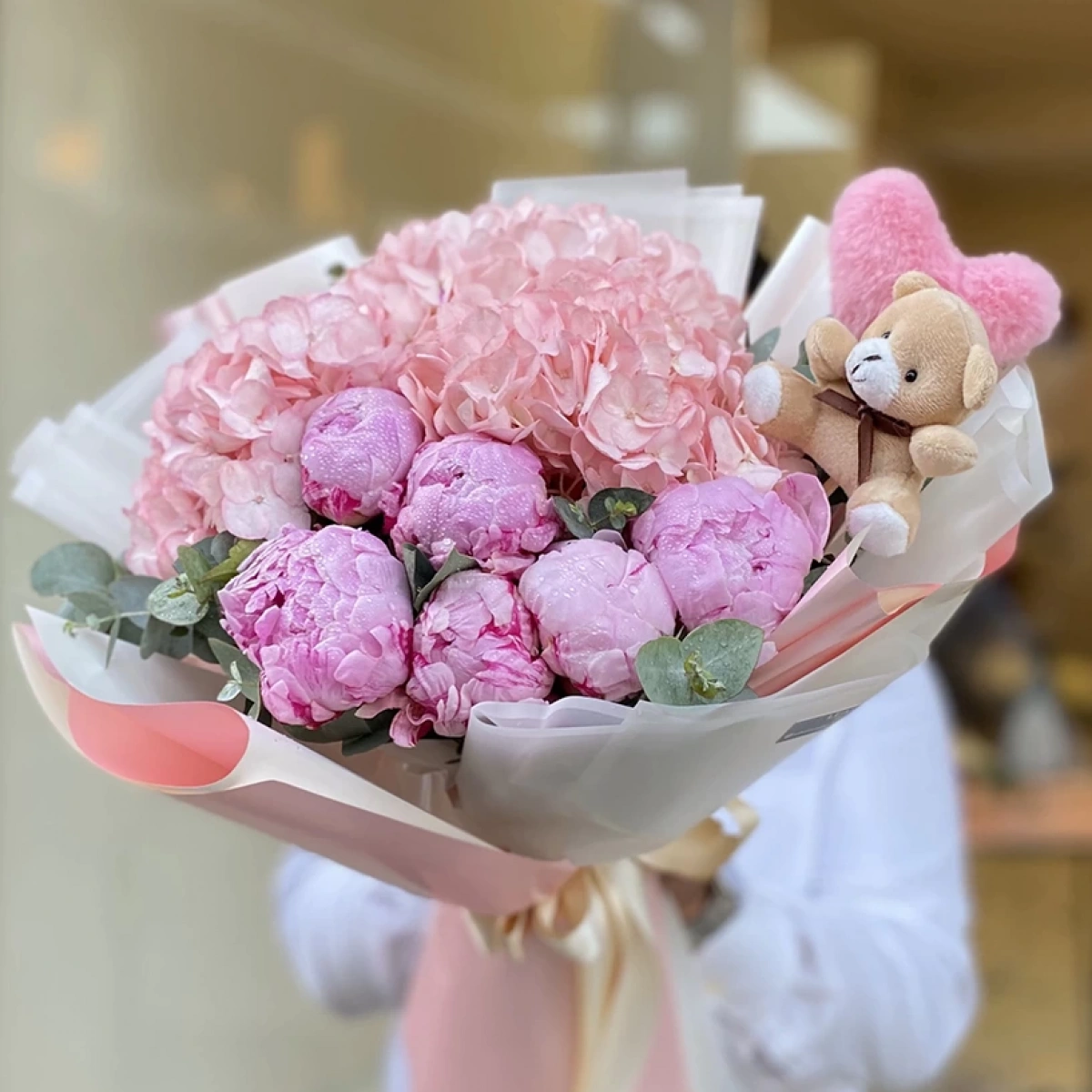 Peony Hydrangea Plush Teddy Bear