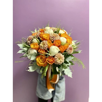 Orange Bouquet with White Peonies