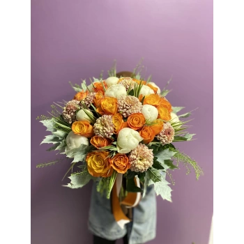 Orange Bouquet with White Peonies