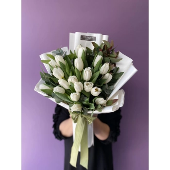 White Tulip Eucalyptus Bouquet