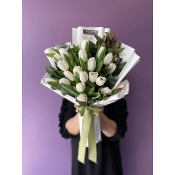 White Tulip Eucalyptus Bouquet
