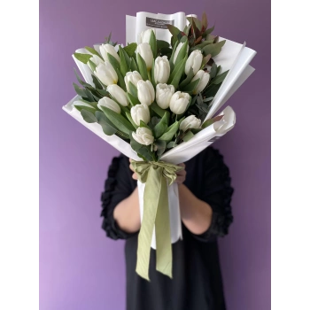 White Tulip Eucalyptus Bouquet