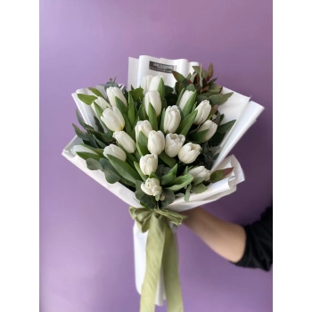 White Tulip Eucalyptus Bouquet