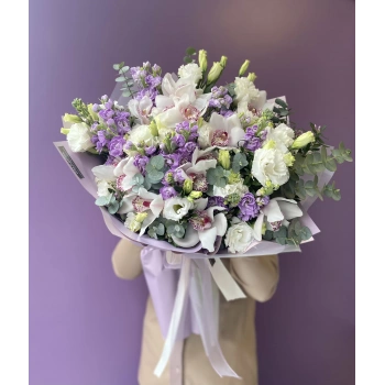 White Lilac Bouquet with Orchids