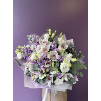 White Lilac Bouquet with Orchids