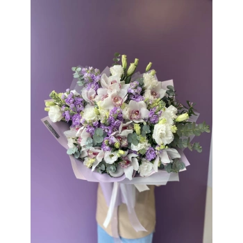 White Lilac Bouquet with Orchids