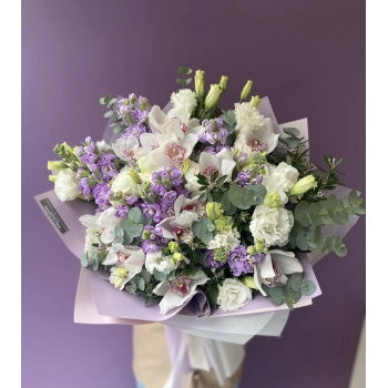 White Lilac Bouquet with Orchids
