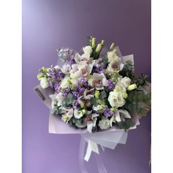 White Lilac Bouquet with Orchids