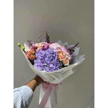 Bouquet with Peonies in Lilac, Pink and Orange